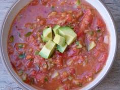 Gazpacho Recipe - This is a good "starter" recipe for gazpacho. I prefer lemon juice to sherry vinegar and decided to add summer squash, zucchini, and fresh basil.