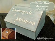 dated 80 s breadbox to fabulous french miss mustard seed milk paint, diy home crafts, painting, Before After Thrift store find 80 s ducks heart and all