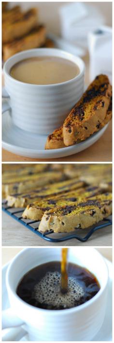 This Pumpkin Chocolate Chip Biscotti recipe is the perfect dessert to enjoy with a cup of coffee! They would also work as a homemade gift idea!