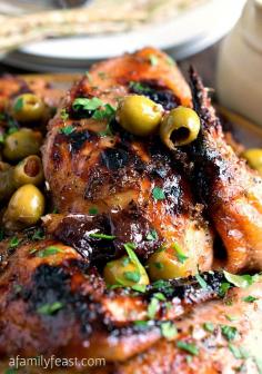This is one of my all time favorite chicken recipes (and I don't even like olives)! Chicken Marbella - A delicious recipe adapted from classic version featured in The Silver Palate Cookbook. Roasted chicken with a fantastic sweet and sour Mediterranean-inspired flavor! So good and so easy to make too!