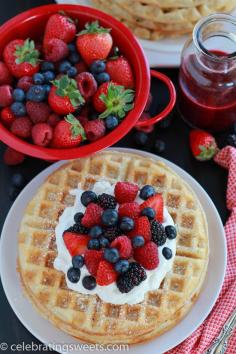Almond Waffles with Berries and Almond Whipped Cream
