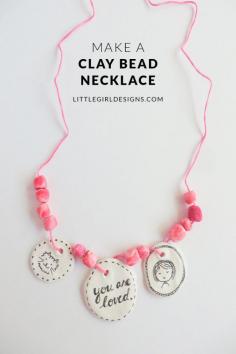 Make a Clay Bead Necklace - this necklace is perfect for dress up! Air-dry clay is so easy to work with--you'll have fun making this super-fast craft at littlegirldesigns.com