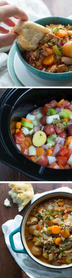 Slow Cooker Tuscan Chicken Stew - perfect in the crock pot for cold winter nights!
