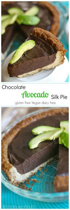 Healthy Chocolate Silk Pie (gluten free vegan dairy free)- Decadent chocolate and avocado blended to a silky pie, no added fat or sugar. avocado, dairy free LOVED IT!