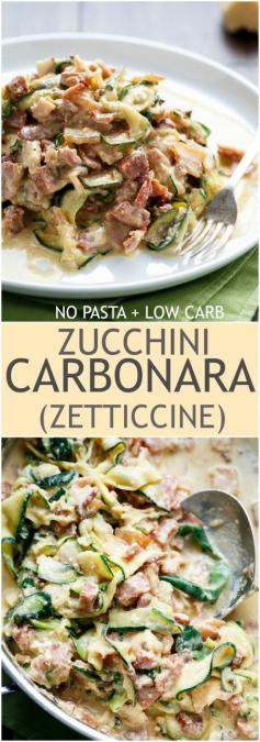 
                    
                        No Pasta + Low Carb Zucchini (Zettuccine) Carbonara! | cafedelites.com
                    
                