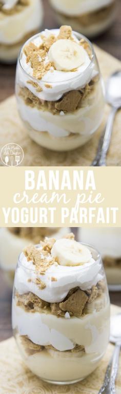 
                    
                        Banana Cream Pie Yogurt Parfait - These parfaits have layers of banana cream pie yogurt, whipped cream, fresh bananas and graham crackers for the same great flavors of banana cream pie, just a little lighter. These are the perfect afternoon snack or late night treat.
                    
                