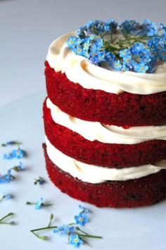 
                    
                        Labor Day is around the corner and what better way to celebrate than with a festive red velvet cake decorated with blue flowers and cream cheese frosting.
                    
                