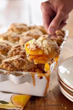 The Deen Bros Peach and Cinnamon Cobbler. This is easier to prepare than a pie! Have ice cream ready to serve with this warm-served dessert!
