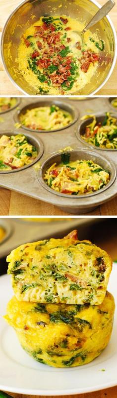 Breakfast Egg Muffins with Bacon and Spinach Recipe: These muffins make a great breakfast, lunch, or a snack to pack up for work, school, or a picnic! Gluten free!  #breakfast #recipes #brunch #easy #recipe