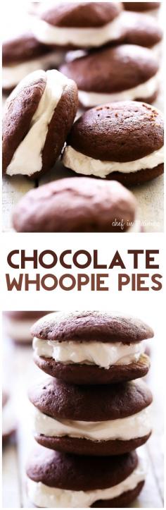 
                        
                            Chocolate Whoopie Pies... These cookies are soft, chocolatey and dreamy! The marshmallow-like frosting is the perfect filling! They are truly spectacular!
                        
                    