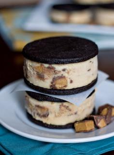 Peanut butter cup ice cream sandwiches with homemade peanut butter ice cream