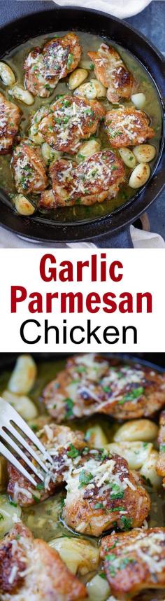
                    
                        Buttery Garlic Parmesan Chicken – amazing skillet chicken with garlic and Parmesan cheese. Made with simple ingredients but SO good! | rasamalaysia.com
                    
                
