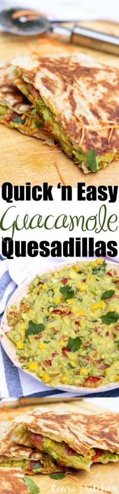 
                    
                        Easy Guacamole Quesadillas - the perfect #appetizer or #side ! Serve warm, straight from the pan, oozing with warm avocado-packed guacamole! #GlutenFree #Healthy #Avocado #Guacamole #Mexican #Vegan
                    
                