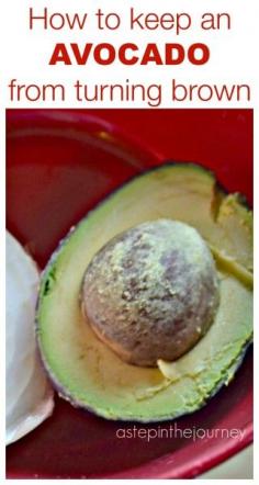 How to keep an avocado from turning brown: keep the pit in the avocado….and put it in sealed tupperware with a chuck of onion. That’s it.