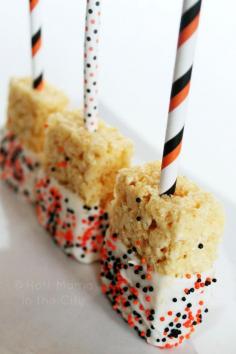 use GF rice crispies and win mom of the year :)  Halloween Rice Krispy Treats | Recipe