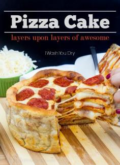 "THEE Pizza Cake! Layers upon layers of delicious pizza made in less than an hour!" I love my life because I JUST SAW THIS 