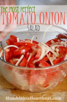 Make this tomato onion salad as a side dish at any barbecue this summer and people will be coming back for more! I'd use green onion and fresh oregano for a twist...or sweet onions. @tcbatx