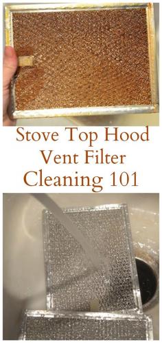 Stove Top Hood Vent Filter Cleaning 101- soak in hot water with 1/4 cup Borax
