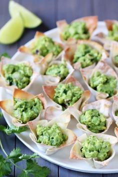 Guacamole Cups - Are wonton wrappers vegan??? Hmmm. I sure hope so.