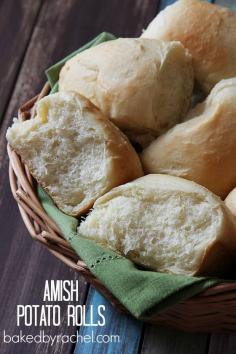 Amish Potato Rolls Recipe from bakedbyrachel.com The perfect soft and fluffy dinner rolls that are full of flavor and easy to make! || #thanksgiving #recipe
