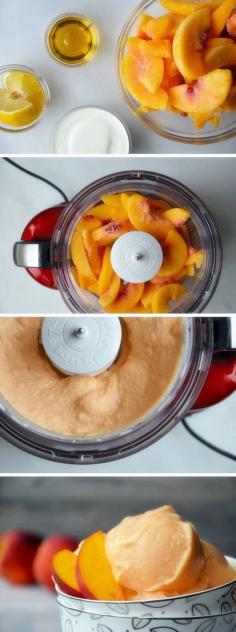 5 Minutes Healthy Peach Frozen Yogurt Recipe. Fourth of July in my family is always spent on Lake Mitchell in Chilton County, Alabama. And every year my grandmother makes the most AMAZING homemade peach ice cream (from chilton co. peaches). In an effort to steer clear from the 1,000 calorie scoop, I'm trying this delicious fro-yo version. I'll share pics of my version soon and I'll let y'all know what changes I make. -Olivia
