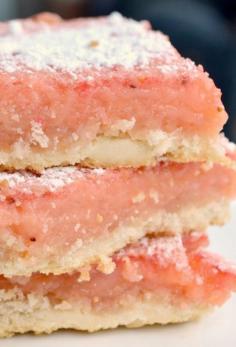 
                    
                        Strawberry Lemonade Bars ~ They are so refreshing – sweet and tart – and delicious! The pretty pink colour would also be perfect for a baby shower or a wedding dessert bar,,
                    
                