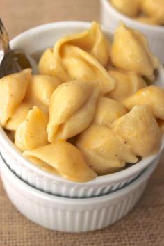 Lightened Up mac  cheese made with NO butter, cream, or processed cheese! So yummy and only uses one pot for easy clean-up.