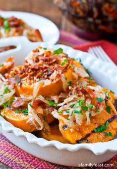 Grilled Sweet Potato Salad with Sweet and Sour Bacon Dressing - A Family Feast