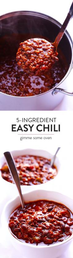 
                    
                        No one will ever guess that this delicious chili recipe only has 5 ingredients!!  So easy to make, and always a crowd favorite! | gimmesomeoven.com
                    
                