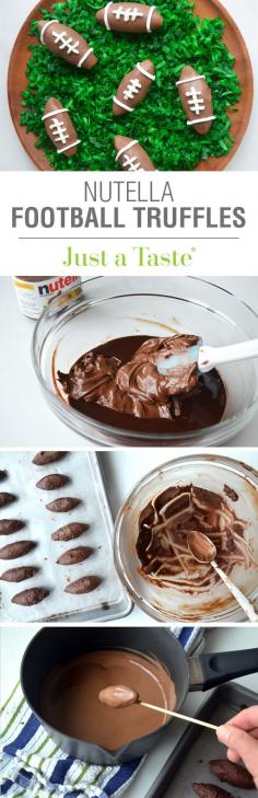 
                    
                        Nutella Chocolate Football Truffles #recipe via justataste.com
                    
                