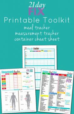 21 Day Fix Printable Tools: measurement tracker, meal planner, and container cheat sheet