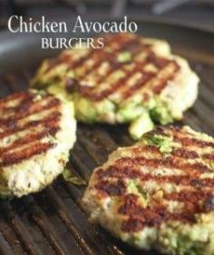 Chicken Avocado Burgers - Lightly mix GROUND CHICKEN avocado chunks bread crumbs garlic and salt/pepper throw on grill. Sounds great minus the bread