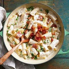 Creamy Stove-Top Alfredo with Bacon and Peas. What could possibly be better than Alfredo-sauced pasta? Adding a little bacon and peas to the dish. Tip: Purchase ultra-pasteurized whipping cream. It will keep longer in the refrigerator than regular cream, allowing you to make this easy recipe often.