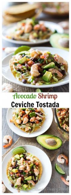 These avocado shrimp ceviche tostadas make the perfect weeknight meal. Succulent shrimp, buttery avocados, and lots of Mexican flavors make this a meal worth repeating.