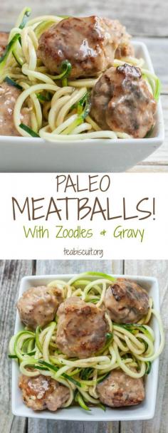 Paleo Meatballs with Gravy Zucchini Noodles!| Low Carb | Gluten Free | Dairy Free | Egg Free | https://Teabiscuit.org