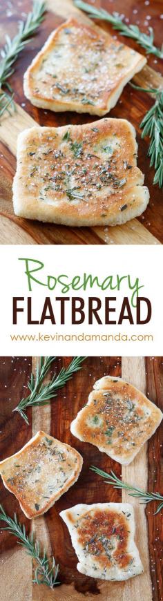 The PERFECT appetizer or side dish to serve with dinner! This bread is SO quick and easy to whip up. It's lightly fried in olive oil and topped with fresh rosemary and sea salt. The perfect combination!! You have to make this!!
