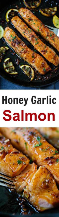 
                    
                        Honey Garlic Salmon – garlicky, sweet and sticky salmon with simple ingredients. Takes 20 mins, so good and great for tonight’s dinner | rasamalaysia.com
                    
                
