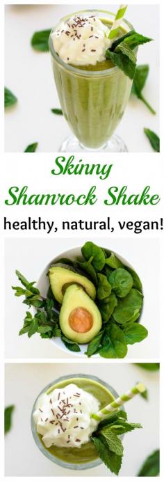 Skinny Shamrock Shake. A healthy avocado mint smoothie that tastes just like a McDonald's Shamrock Shake. All natural, gluten free, and vegan #stpatricksday  Vegan Recipes RePinned By: Live Wild Be Free www.livewildbefree.com Cruelty Free Lifestyle & Beauty Blog. Twitter & Instagram @livewild_befree Facebook http://facebook.com/livewildbefree