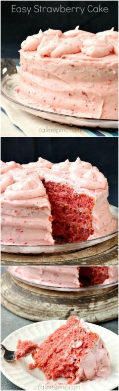 Easy Strawberry Cake recipe with fresh strawberries and #Strawberry Cream Cheese Frosting