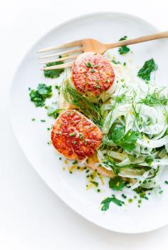Seared Scallops with Hummus and Shaved Fennel Salad. This naturally gluten-free, fiber and protein packed main course can be prepared in less than 20 minutes!