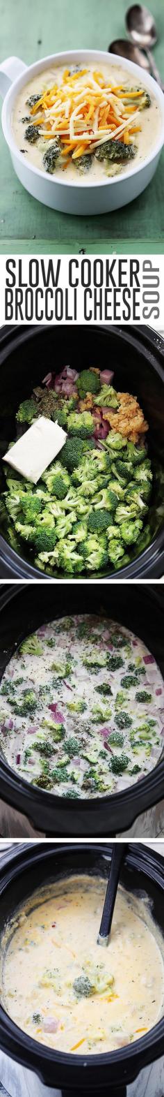 Easy slow cooker broccoli soup. Cook 4-6 hours on low or 3-4 on high.