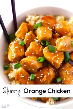 Skinny Orange Chicken Recipe // I halved the honey and it was still delicious. I felt like the soy sauce overpowered the orange and will half that next time too.