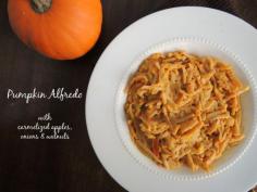 Light Pumpkin Alfredo with Caramelized Onions, Apples, and Walnuts