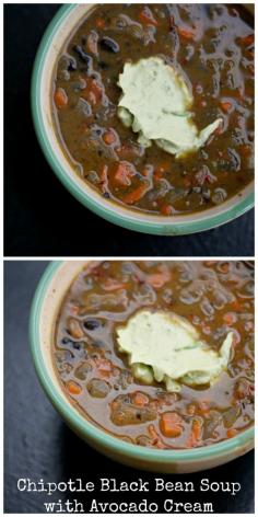 chipotle black bean soup with avocado cream