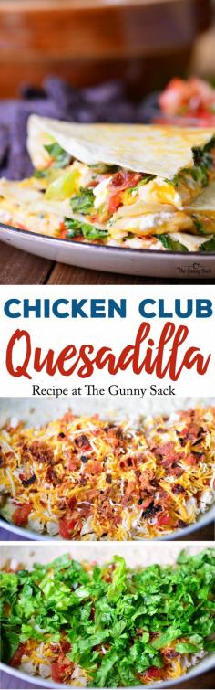 This Chicken Club Quesadilla recipe is a fast, easy meal or appetizer idea that is full of flavor. These quesadillas are stuffed with chicken, bacon, cheese and salsa!