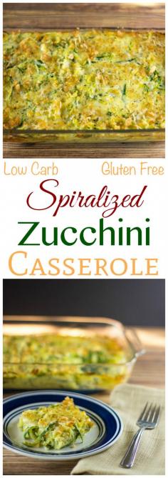 
                    
                        Enjoy this tasty low carb spiralized zucchini casserole as a side dish for a main meal or brunch. It's got an egg base and a crunchy gluten free topping.
                    
                