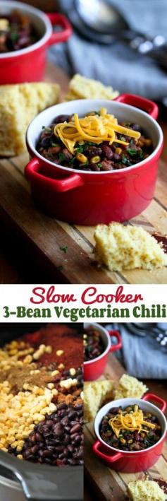 
                        
                            Slow Cooker 3-Bean Vegetarian Chili...Perfect for Meatless Monday! 256 calories and 6 Weight Watchers PP | cookincanuck.com #recipe
                        
                    