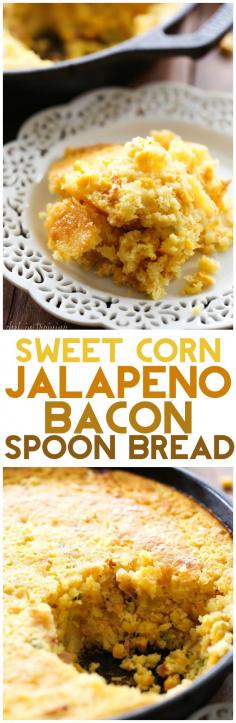 
                        
                            Sweet Corn Jalapeño Bacon Spoon Bread... This recipe is absolutely AMAZING! It makes such a flavorful and delicious side dish that will quickly become a new family favorite! The texture and taste are amazing!
                        
                    