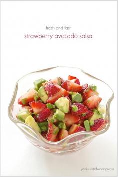 Fast and fresh strawberry avocado salsa -- a fun BBQ appetizer and/or condiment for grilled meats