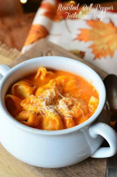 Roasted Bell Pepper Tortellini Soup. Amazing comfort soup for any chilly night. Roasted Bell Pepper Soup made with addition of three cheese tortellini and great flavors of freshly roasted bell peppers and garlic. | from willcookforsmiles.com #soup #comfortfood